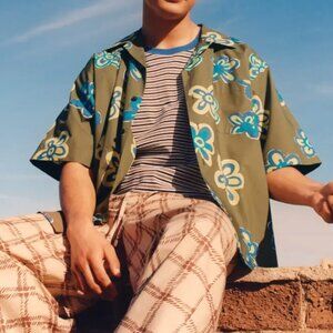 NEW Marni Uniqlo Oversized Printed Open Collar Floral Short Sleev Button Shirt M